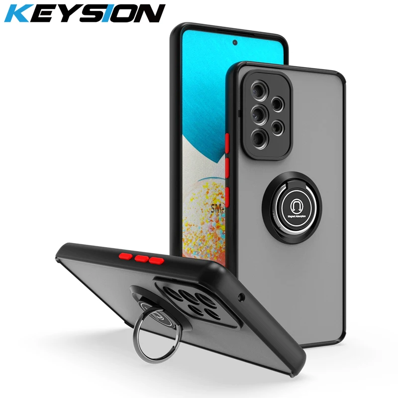 KEYSION Matte Hülle für Samsung A53 A33 A73 5G A23 A13, transparenter Ringständer, stoßfeste Handyhülle für Galaxy A52S_voghion.com