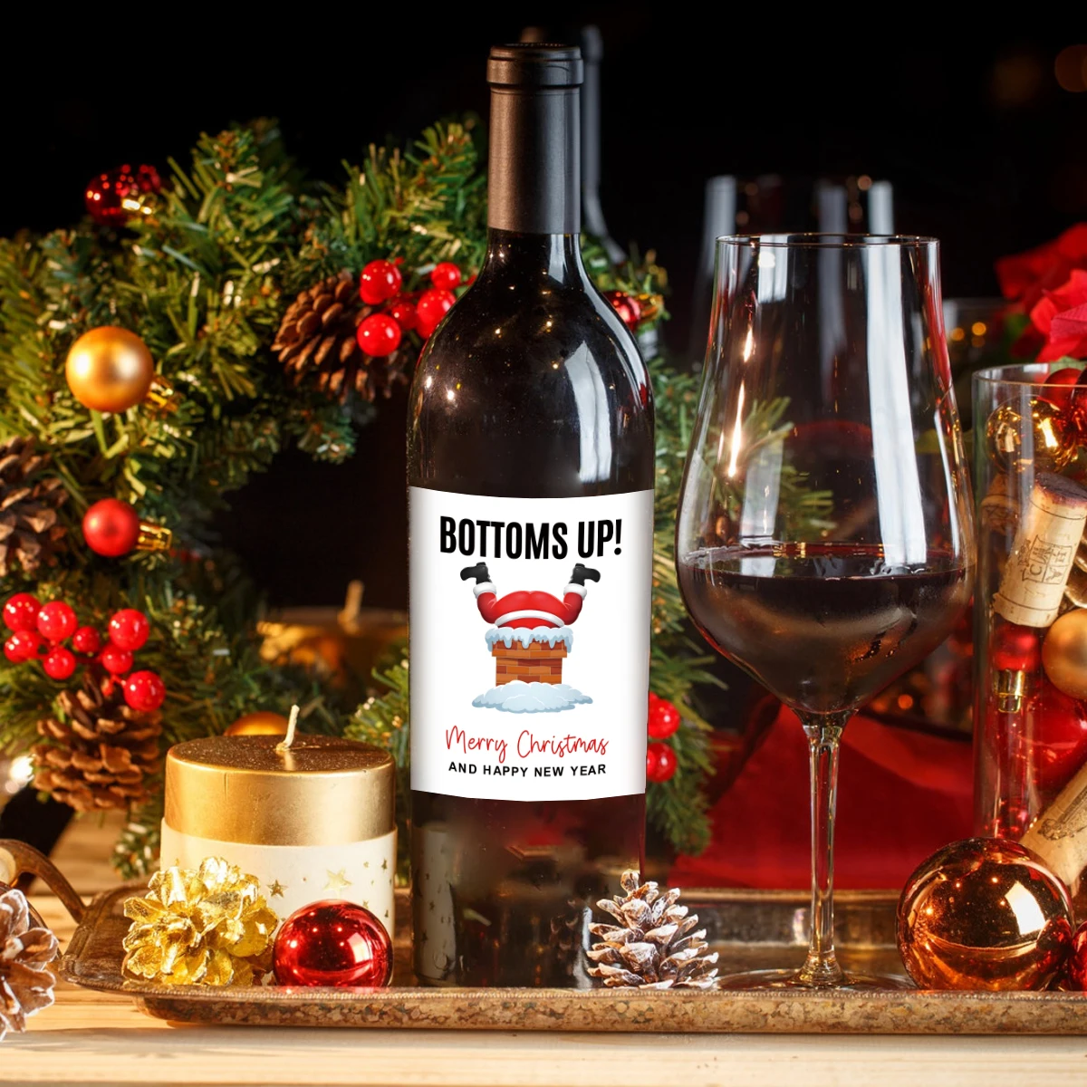 6PCS Christmas Wine Bottle Labels – Waterproof Self-Adhesive Vinyl Stickers with Funny ... - SKU CWBL2023 - UGI Packaging