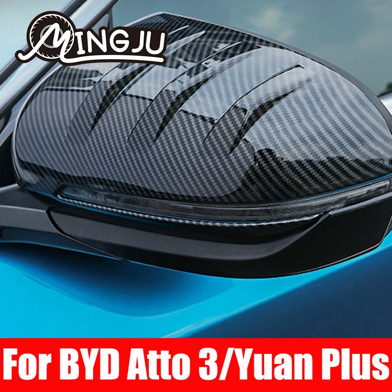 For BYD Atto 3 Yuan Plus 2022 2023 2Pcs Silver Carbon Color Car Rearview Mirror Covers Side Wing Mirror Caps
