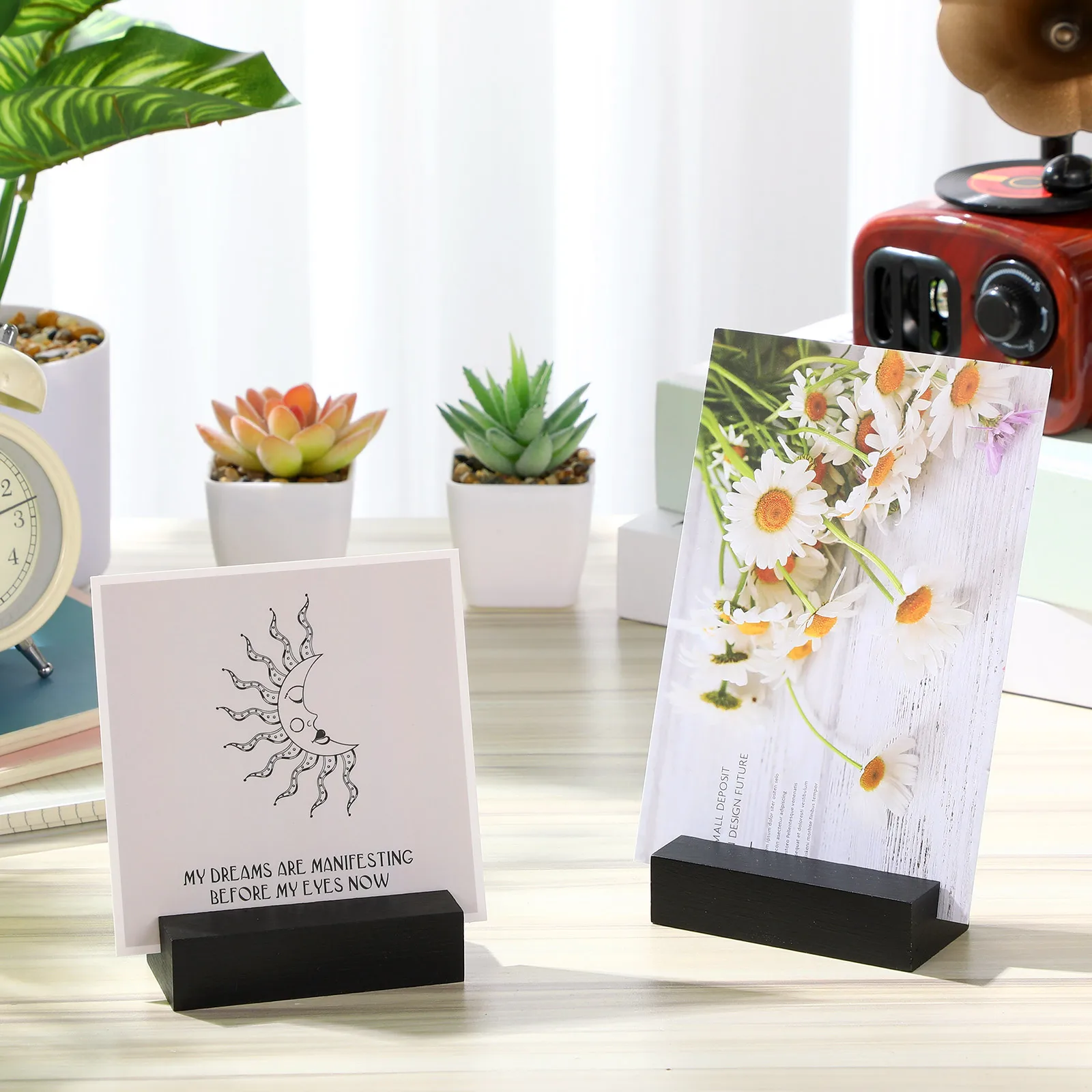 Black Wood Place Card Holders Wood Sign Holders Table Number Holder Stands Name Card Holder 1-12pcs for Wedding Party Events