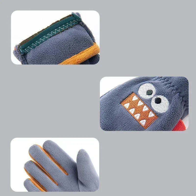 Children Cycling Gloves Autumn Winter Cute Kids Cartoon Warm Gloves Soft Outdoor Polar Fleece Windproof Student Babe