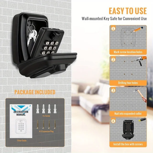 Password Key Lock Box Waterproof Wall Mounted Lock 12 Digit Combination Resettable Large Capacity Security Lock Box for Home Gar 4