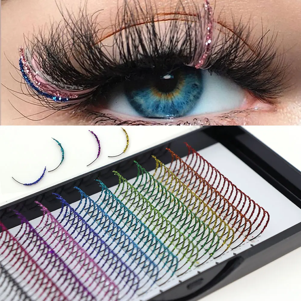 Regenbogenfarbene, glänzende Pailletten-Wimpern, gemischte Farben, künstliche Wimpern für Party, Weihnachten, Halloween, Datum, glitzernde Wimpern
