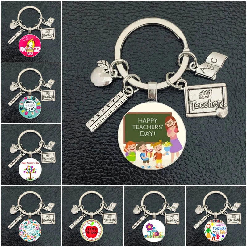 4-Pack Teacher Keychains - Stainless Steel Heart & Apple Pendant, Gift For Educators - View #12