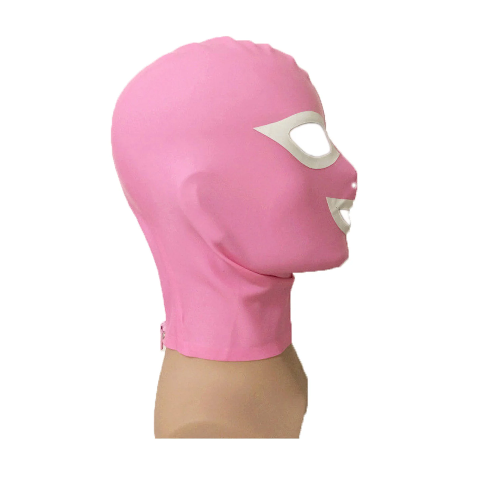 

MONNIK Pink Latex Unisex Hood Mask Open Eyes&Nostrils&Mouth with White Trim for Bodysuit Clubwear Fetish Catsuit Halloween