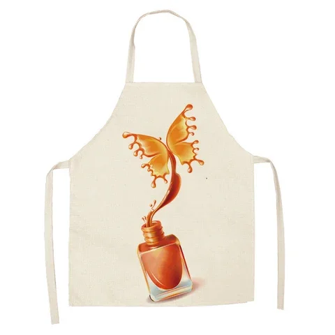 

Kitchen Apron Nail Polish Ladies Perfume Printing Cotton Linen Apron Men and Women Household Cleaning and Antifouling Tools