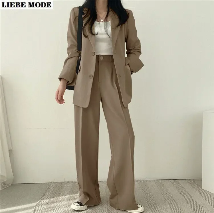 Women's Business Interview Pants Suit Formal Work Wear Office Ladies Long Sleeve Loose Blazer and Trousers Set Two Piece Outfit business pants suit women new fashion temperament long sleeve slim blazer trousers office lady formal interview work wear