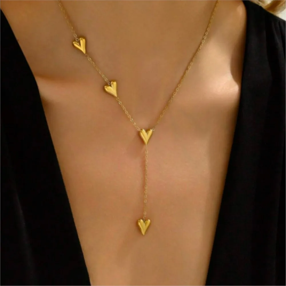 Minimalist 18k Gold Plated 3D Heart Shape Stainless Steel Necklace for Women Vintage Chain Party Jewelry Gifts