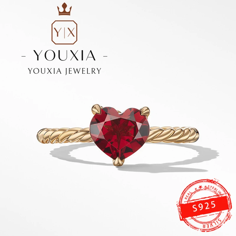 

Hot selling European and American style simple love design party fine jewelry 925 silver ruby Rings for women Jewelry