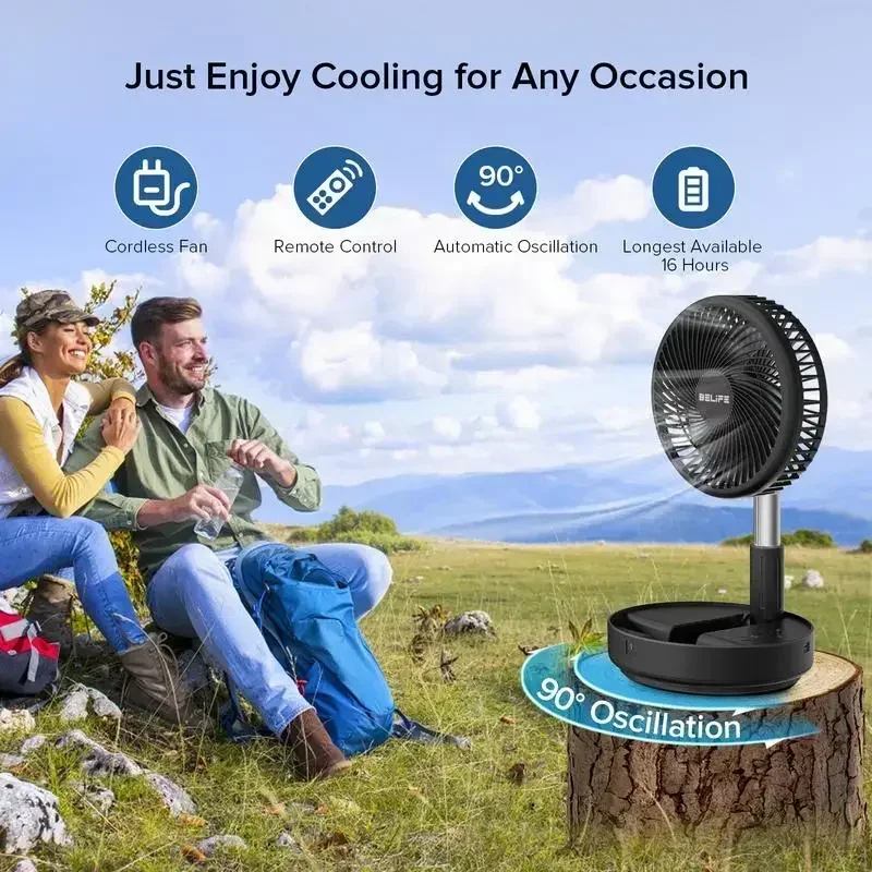 Belife X8 Portable Fan, Cordless Oscillating Fan with Remote, Foldable Adjustable Fan, USB Rechargeable 7200mAh Battery 5