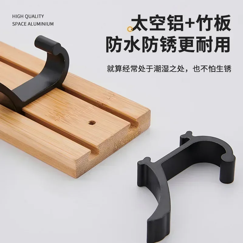 Bamboo Coat Rack with Movable Aluminum Hooks No Need to Drill Hat Clothing Hanger Wall-mounted Shelf For Bedroom Organization