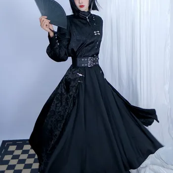 New Chinese Style Black Primer Shirt Women's Turtleneck Long Sleeve National Metal Design Sense Hanfu Outer Wear