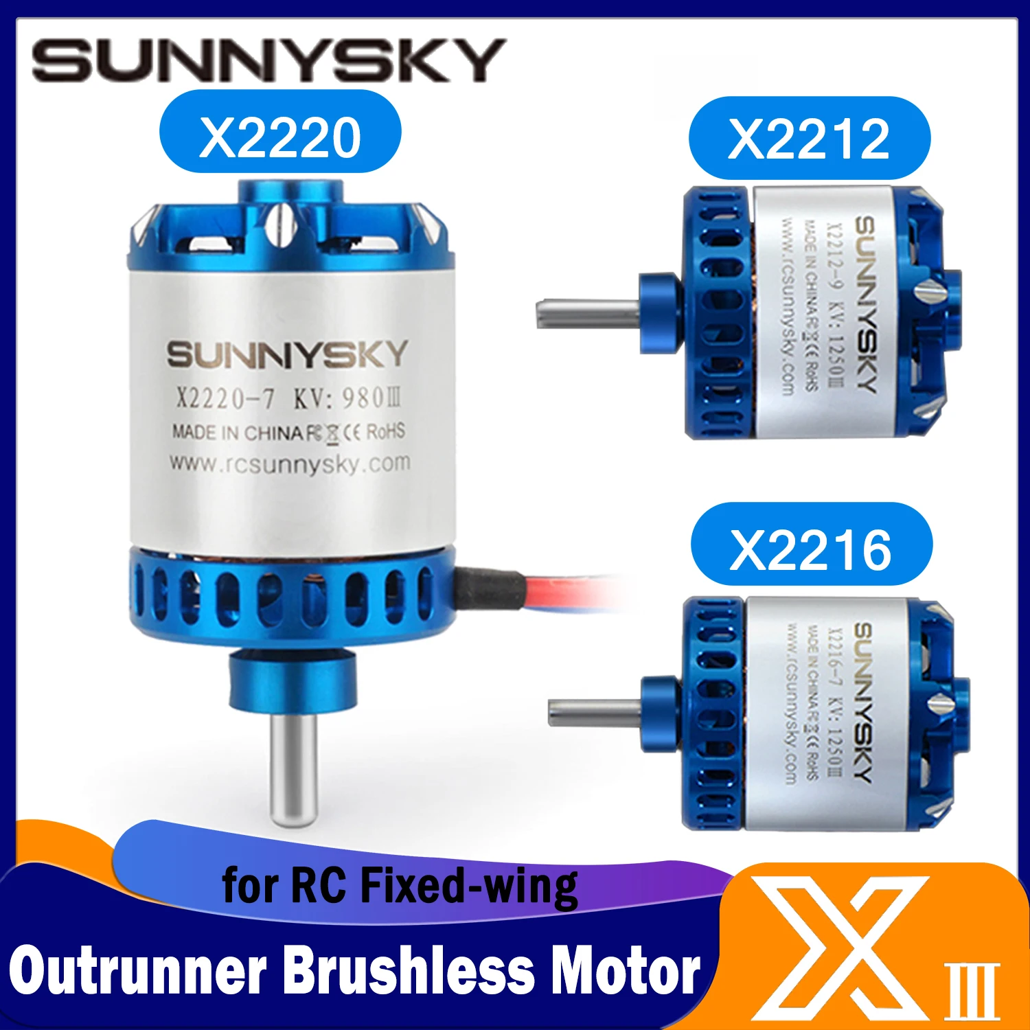 

SUNNYSKY X2212-III X2216-III X2220-III Outrunner Brushless Motor 880KV-2200KV 3-4S for RC Quadcopter Airplane Fixed-Wing Toy ESC