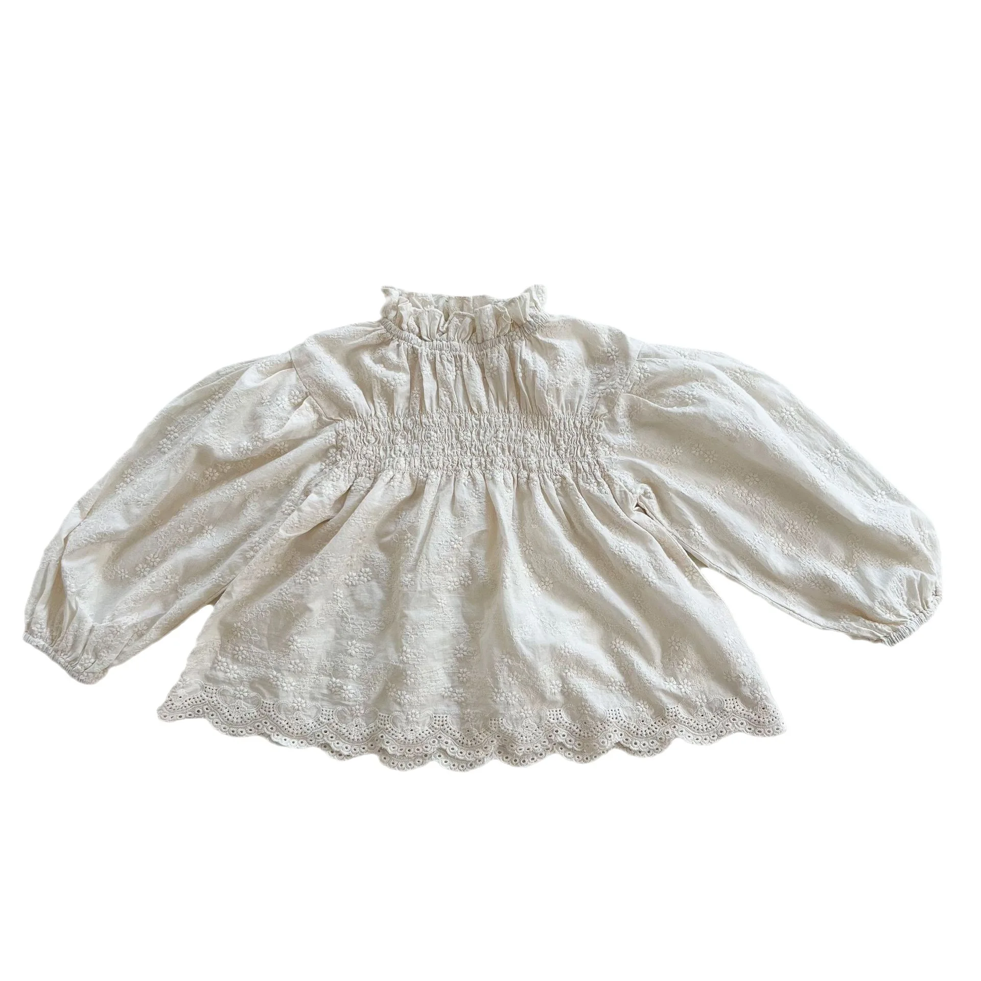 7357 Korean Girls Blouses kids shirts Lace Hollow Out Floral Shirt Baby Girls Clothes Tops Long Sleeve White Blouse