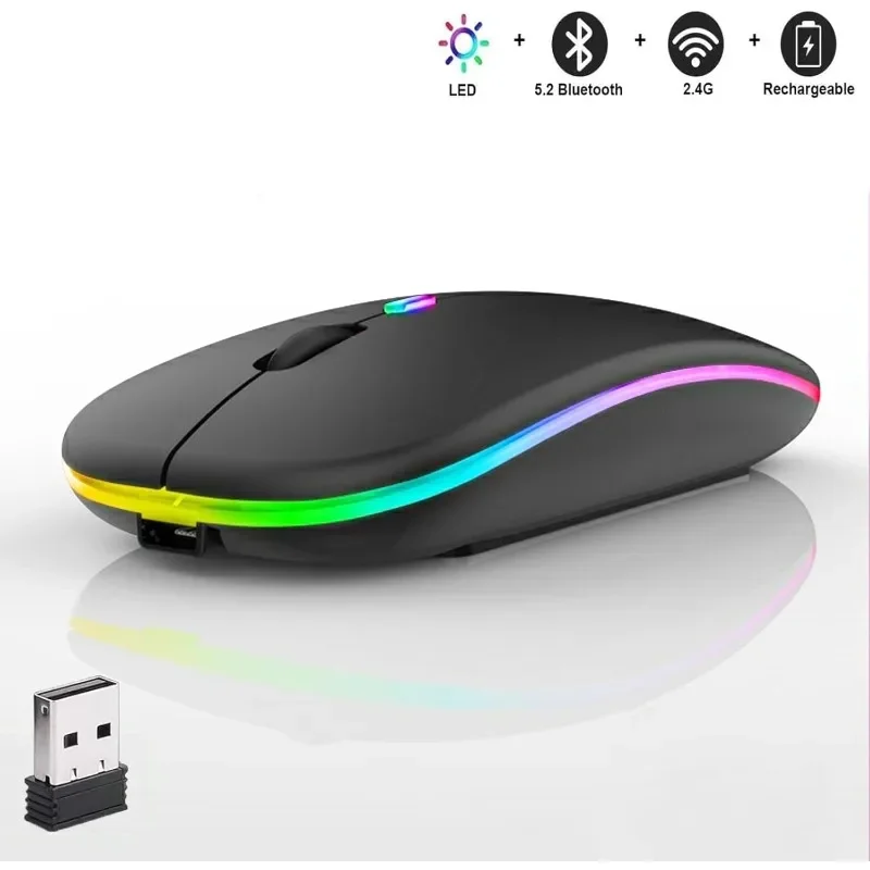 Bluetooth Wireless Mouse for Computer PC Laptop IPad Tablet with RGB Backlight Mice Ergonomic Rechargeable USB Mouse