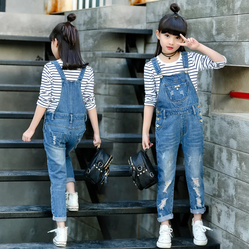 Ripped Jeans Overalls for Girl Denim 