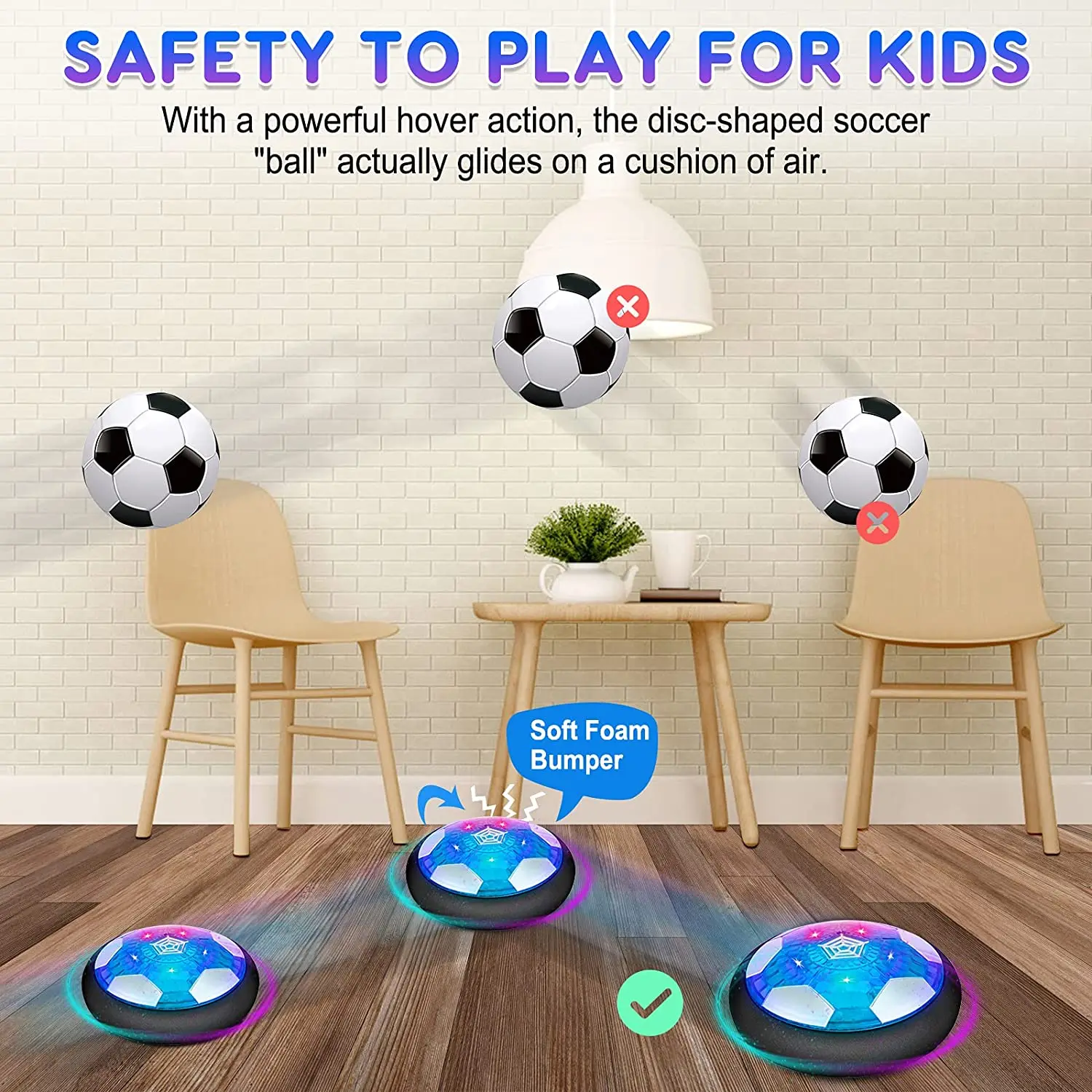 Soccer Kids Toy USB Rechargeable Hover Ball Colored LED Lights for