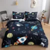Modern Rocket Ship Duvet Cover Set Full Size,Space Ship Galaxy Bedding Set,boys Girls Rocket Planet Star Cartoon Comforter Cover 1