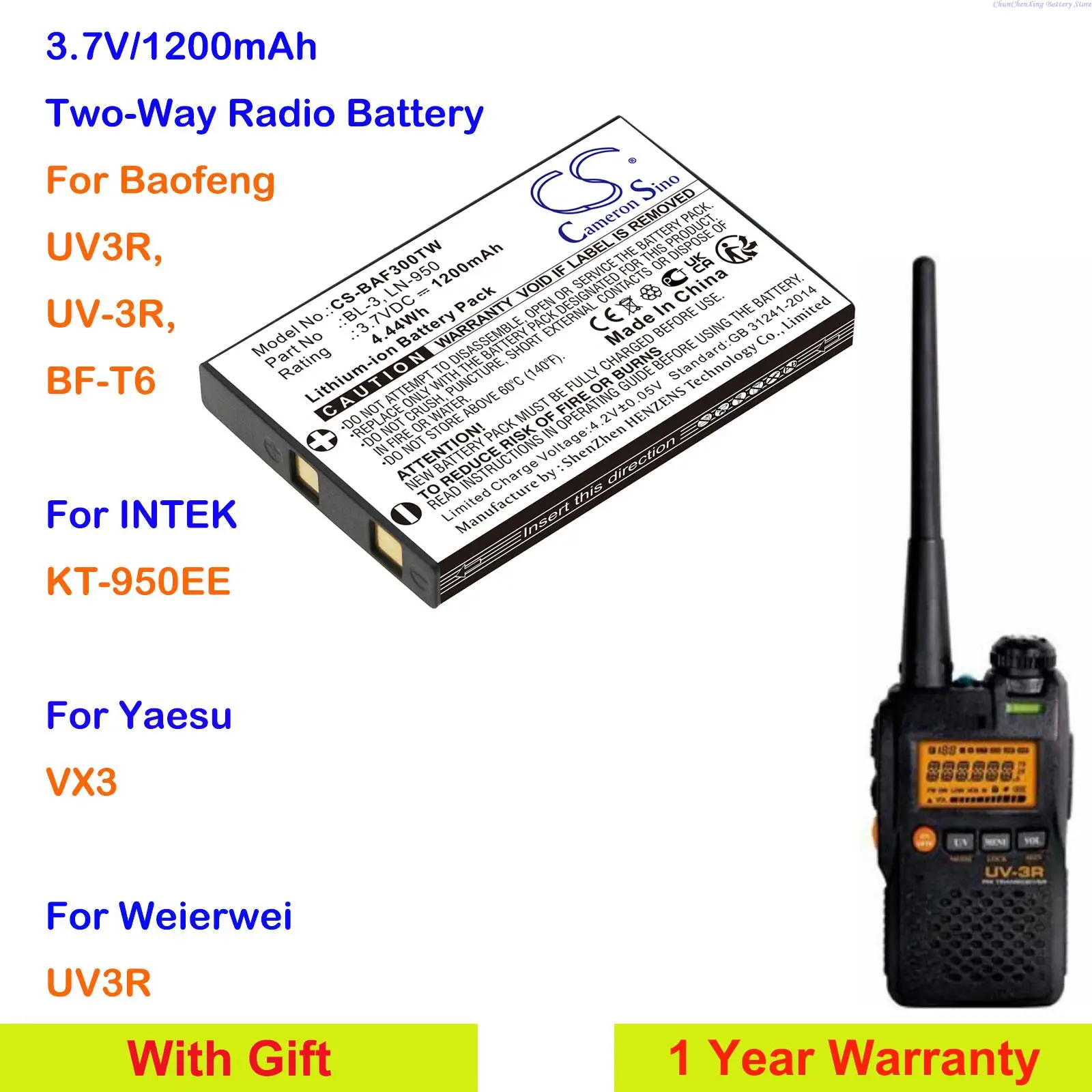 

Двухсторонняя радиосвязь на 1200 мА · ч для Baofeng UV3R, детской, детской, для смартфонов, для Yaesu VX3, для Weierwei UV3R