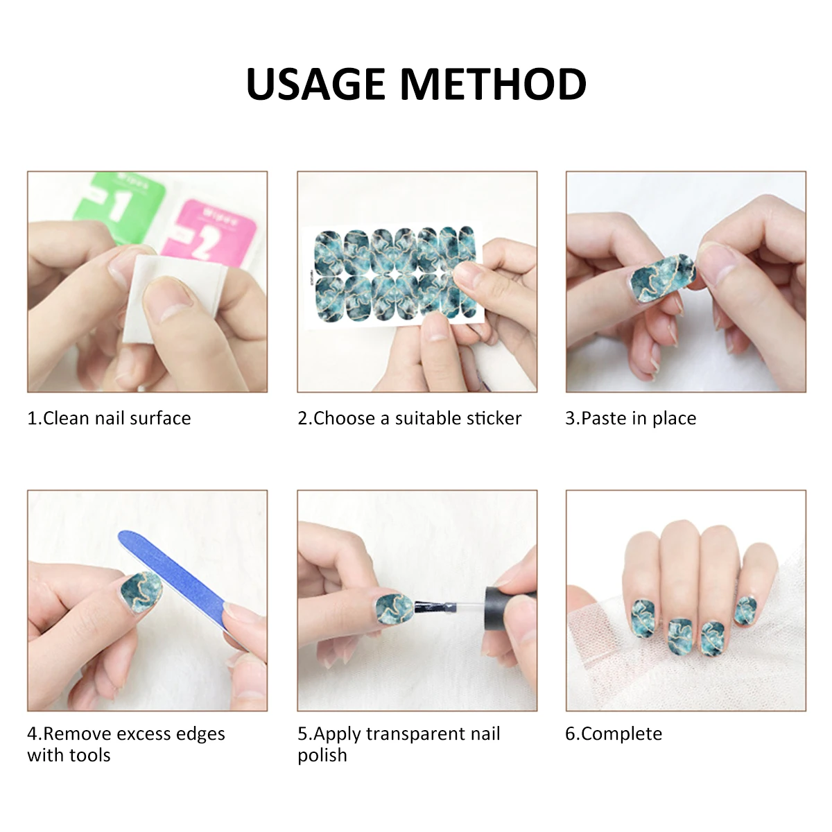 10/12 Sheets Self-adhesive Nail Stickers With Nail File Full Pack Nail Stickers Creative DIY Nail Art Decals Girls Color Fashion 6