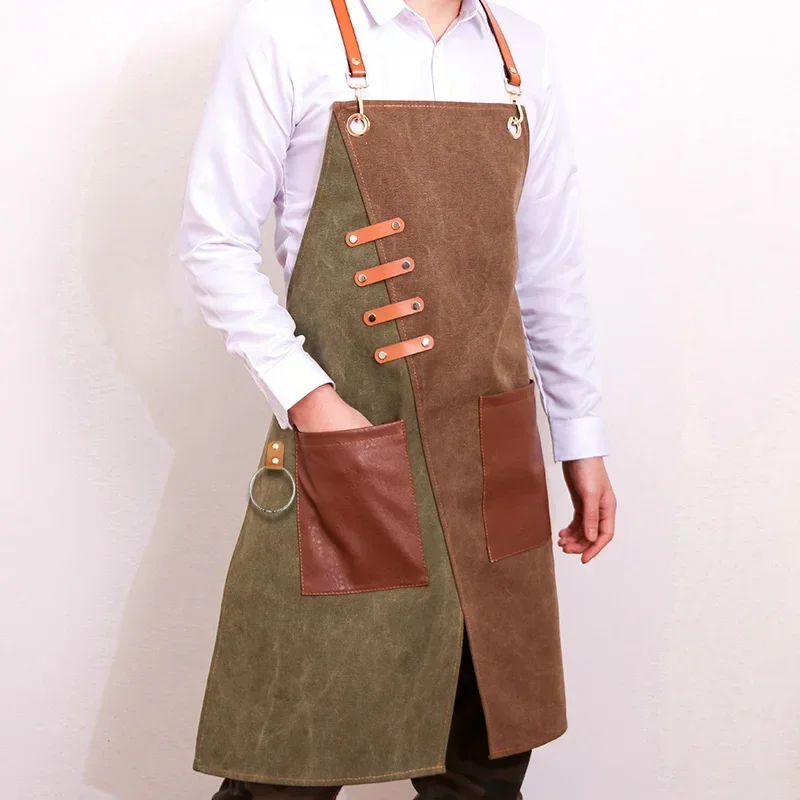 

Adjustable Pockets Canvas Apron, Bib Apron,denim Cross Chef Apron , Kitchen Men's Cooking Baking With Back