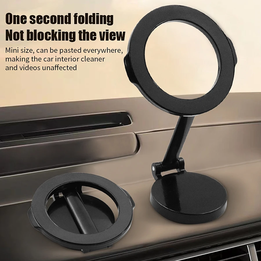 Alloy Folding Magnetic Car Compact Cell Phone Holder for Mac-Safe 360° Adjustable Magnetic Car Mount for iPhone 15 14 13 12 Pro