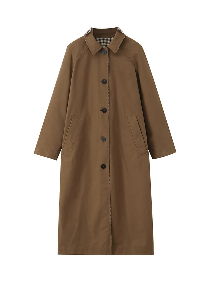 Women's Double Side Trench Coat Chic Turn-down Collar Single Breasted Female Reversible Windbreaker 2025 Autumn Fashion Jacket