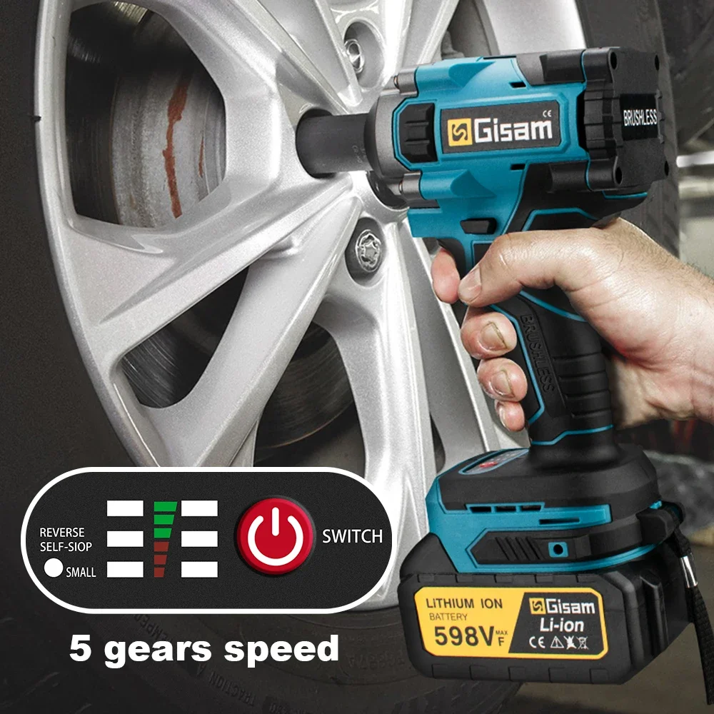 Gisam 1000N.M Torque Brushless Electric Impact Wrench 1/2 inch Cordless Wrench Screwdriver Power Tools for Makita 18V Battery 2