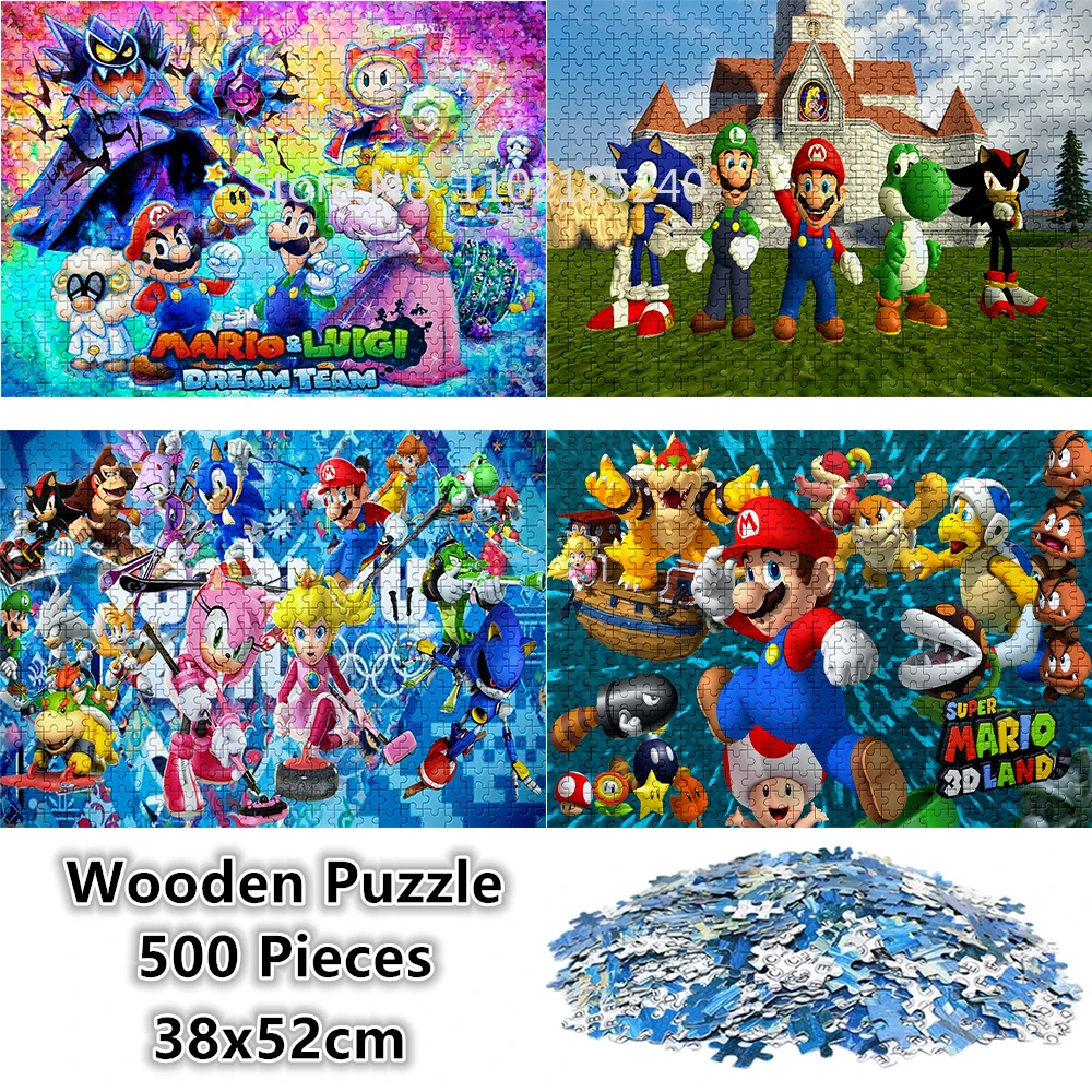500 Pieces Cartoon Game DIY Mini Wooden Puzzle Super Mario Bros Sonic Model  Assembled Jigsaw Puzzle Educational Toys Kids Gifts