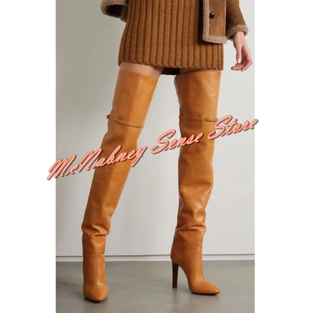 70s Long Leather Heeled Boots Tan