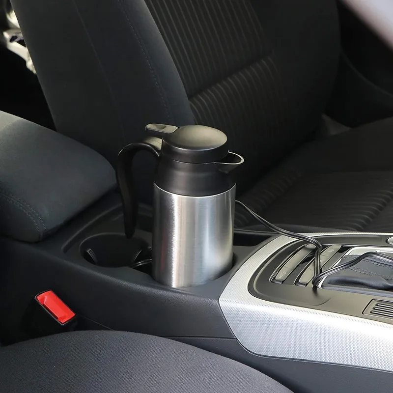 스테인리스 스틸 차량용 주전자 12V 24V 전기 가열 컵 750ML 물 가열기 담배 라이터 플러그 포함 보온병