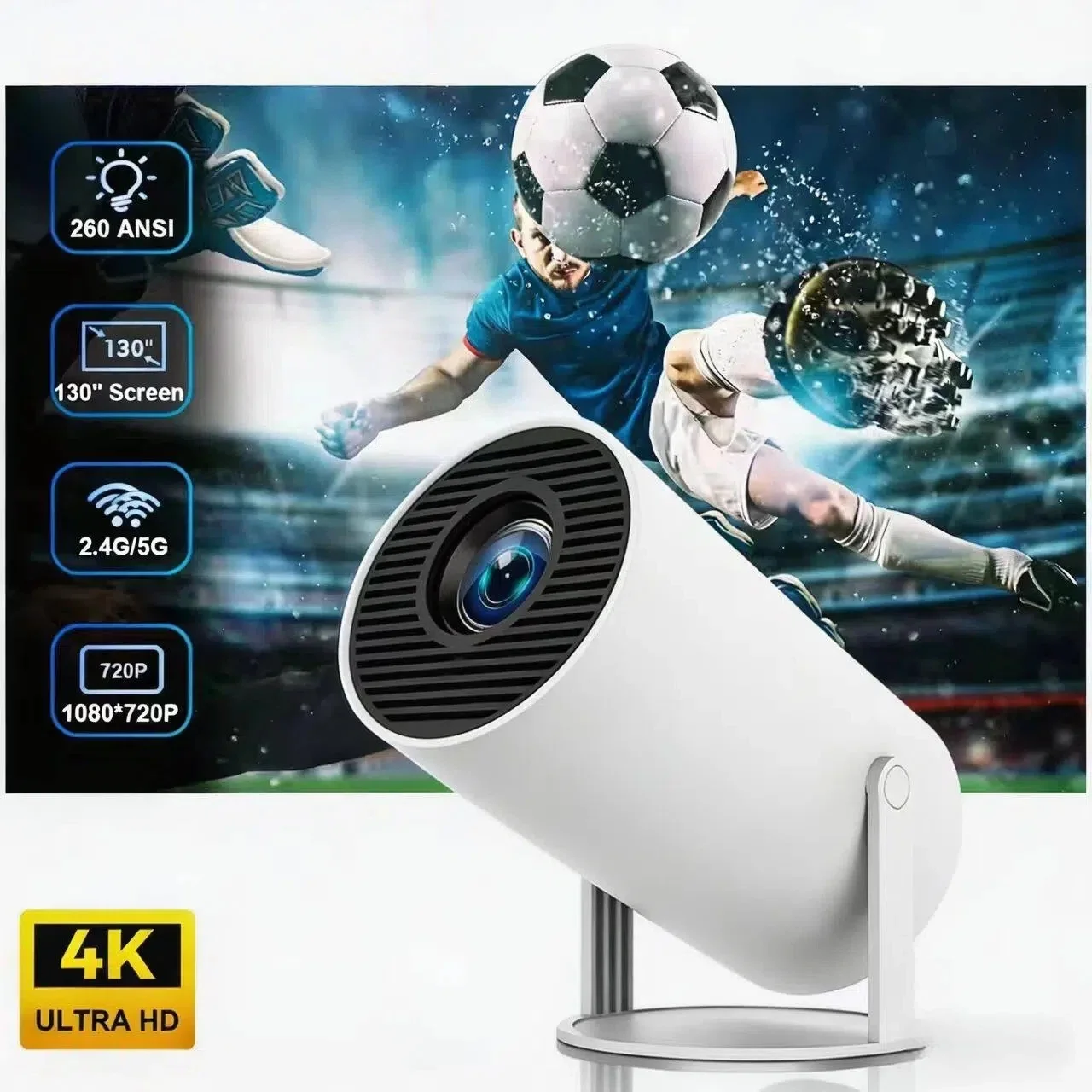 4K Wifi6 프로젝터 안드로이드 11 260 ANSI 듀얼 WIFI 올위너 H713 BT5.0 1280*720P 홈시네마 야외 휴대용 HY300