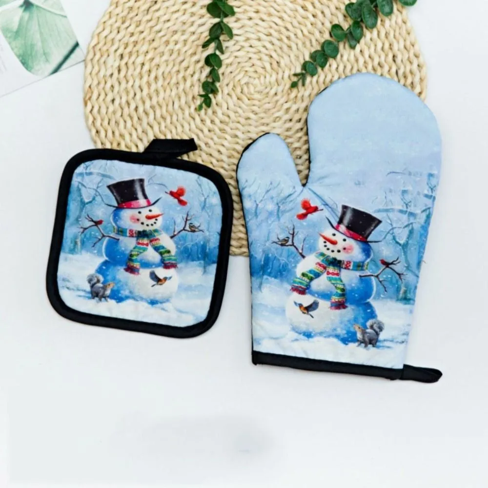Insulation Christmas Microwave Glove Potholder Thickening Printing Insulation Pad Anti-Heat Christmas Oven Mitts 2Pc/Set silicone oven mitts kitchen gloves silicone oven gloves cotton pot holders