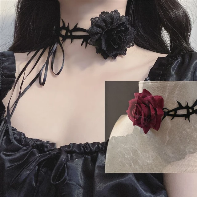 Velvet Rose Flower Choker Necklace Gothic Womens Collar Chain Jewellery Gift