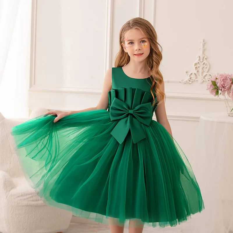4-9 Years Old Green Sleeveless Bow Girl's Dresses Summer Sweet Party Kid  Vestidos 4 5 6 7 8 9 Years Old Kids Clothes - AliExpress 1501