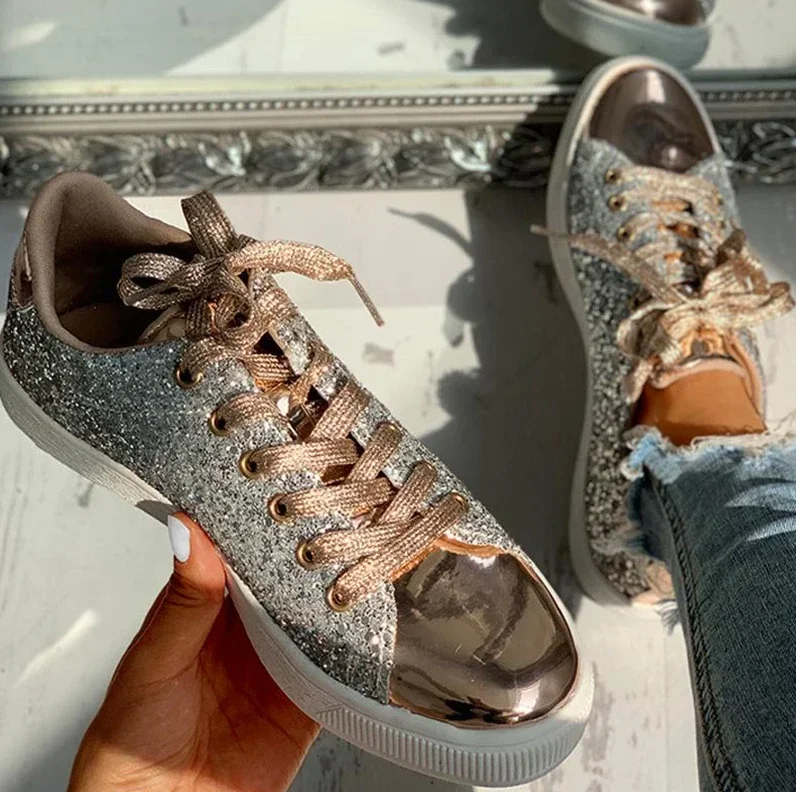Wome Sneakers Bling Golden Shoes Casual - Uniqwear
