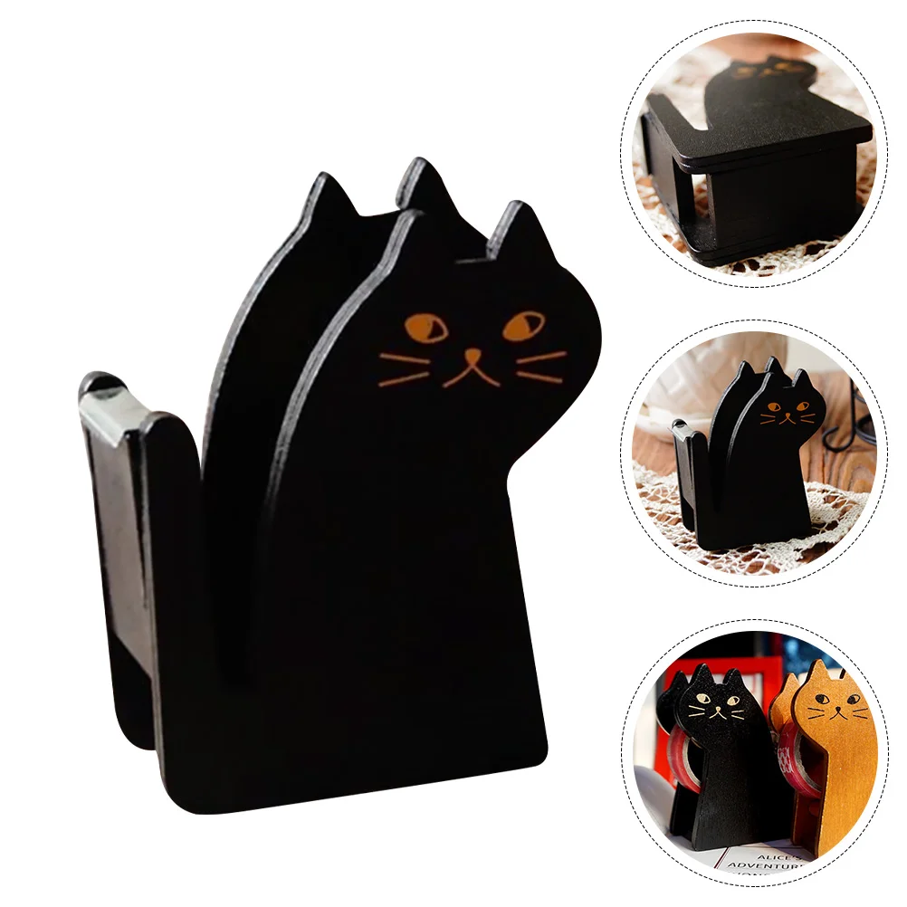 

2 Pcs Cat Tape Holder Lovely Office Dispenser Convenient Vintage Adorable Desktop Tabletop Wood Child Decor
