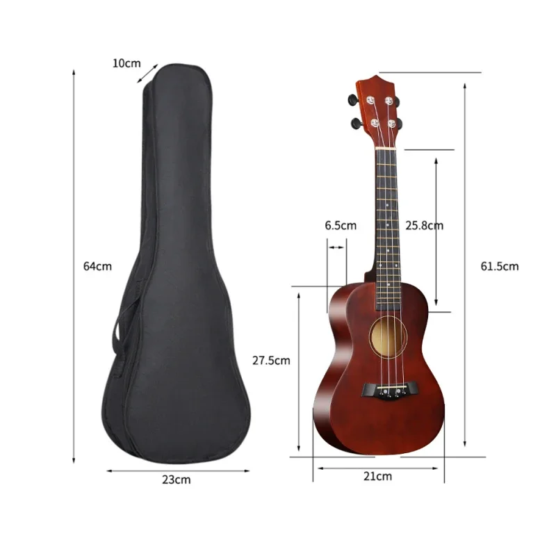 23-inch Ukulele Acoustic Kit with Bag Strings Strap Bridge Needle Capo Pick Tuner for Beginners