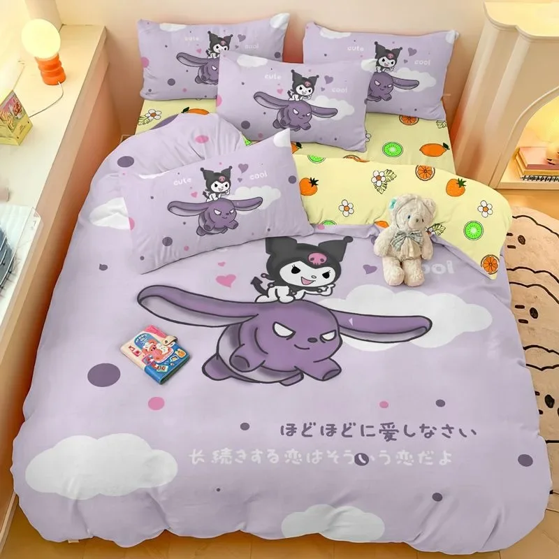 

Sanrio Kuromi cartoon cute bedding four-piece set, pure cotton, trendy three-piece set for male and female student dormitories