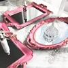 Oval Glass Storage Tray Pink Retro Mirror Food Tea Tray Household Jewelry Skin Care Product Organizer Wedding Home Decor 1