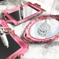 Oval Glass Storage Tray Pink Retro Mirror Food Tea Tray Household Jewelry Skin Care Product Organizer Wedding Home Decor 1