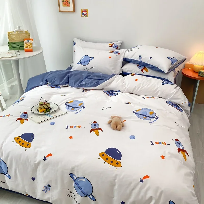 

Space Astronaut Pure Cotton 3/4pcs Duvet Cover For Kids Bed Sheet Set Pillowcase Boy Cartoon Quilt Cover Children Bedding Linens