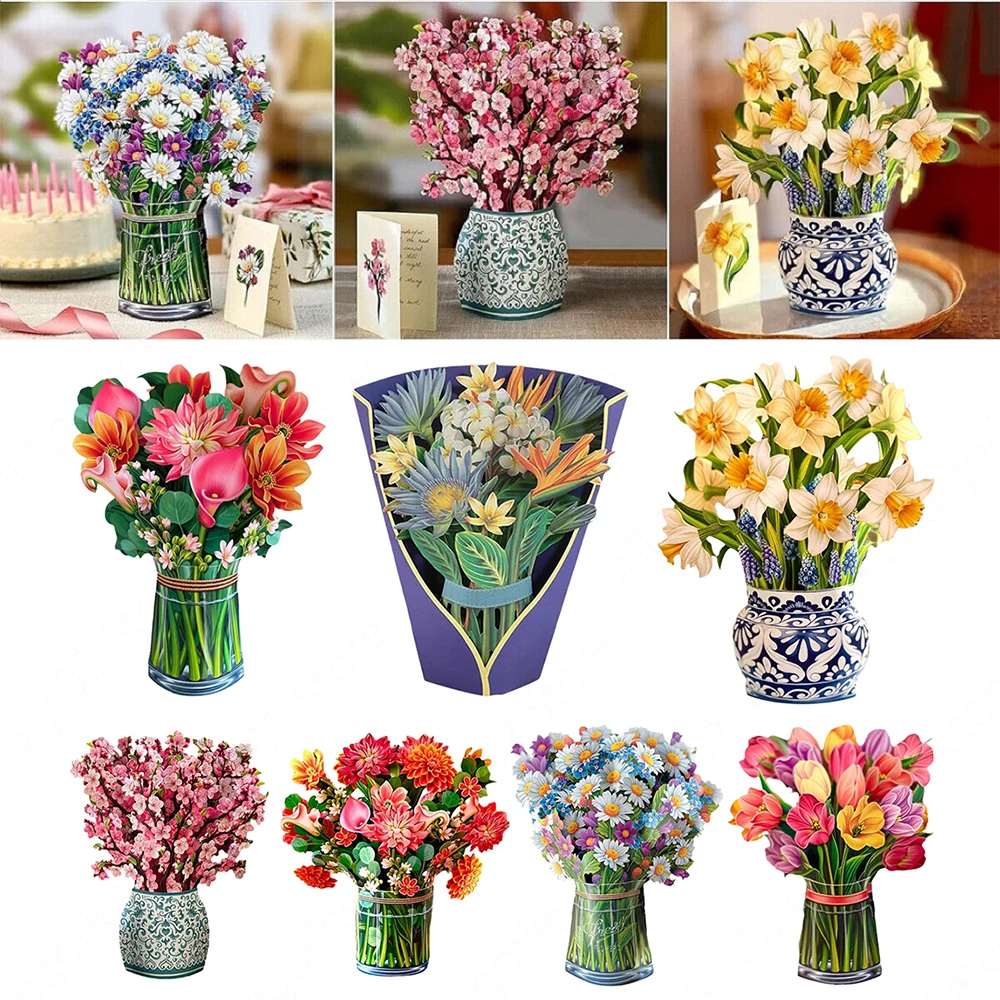 Greeting cards 3D Pop Up Flower Greeting Card Creative Mother's Day Thank You Postcard Stereoscopic Bouquet Greeting Card Thank You Gifts