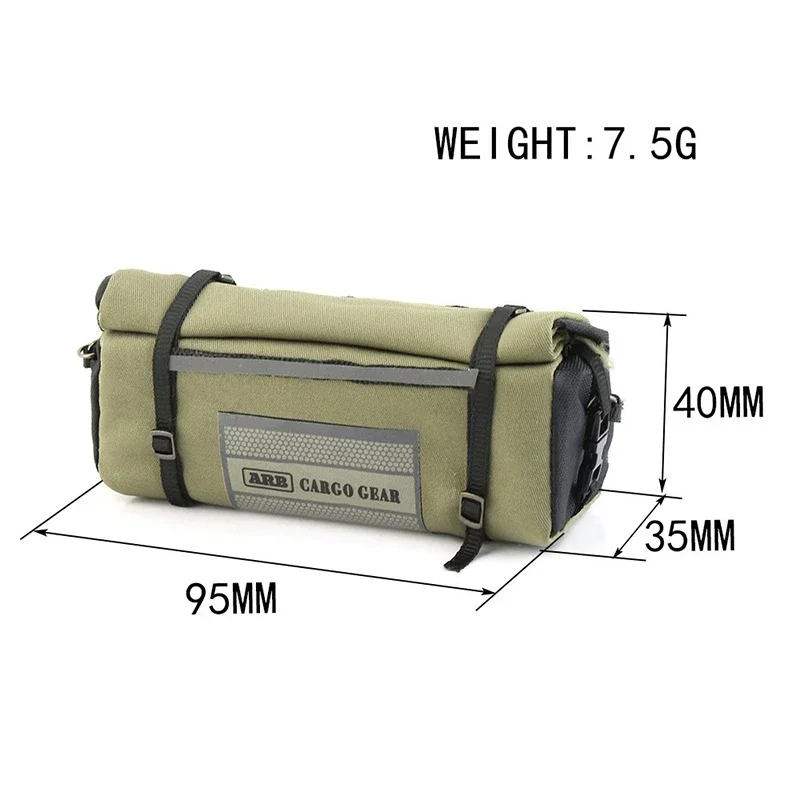 Gros plan sur le sac de toit de simulation pour voiture RC 1/10, montrant les sangles et la texture imperméable.