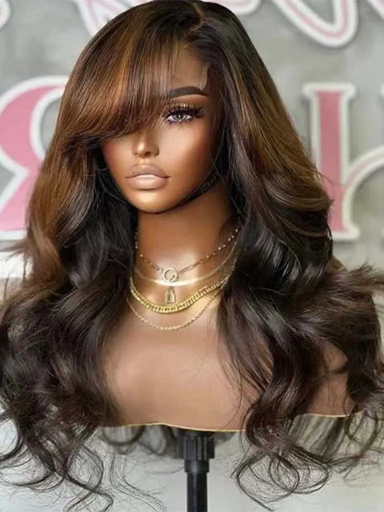 

Loose Wave 13x4 Lace Frontal Human Hair Wigs Transparent 4x4 Lace Closure Wig For Women PrePlucked T1B/4 Ombre Colored Hair Wigs