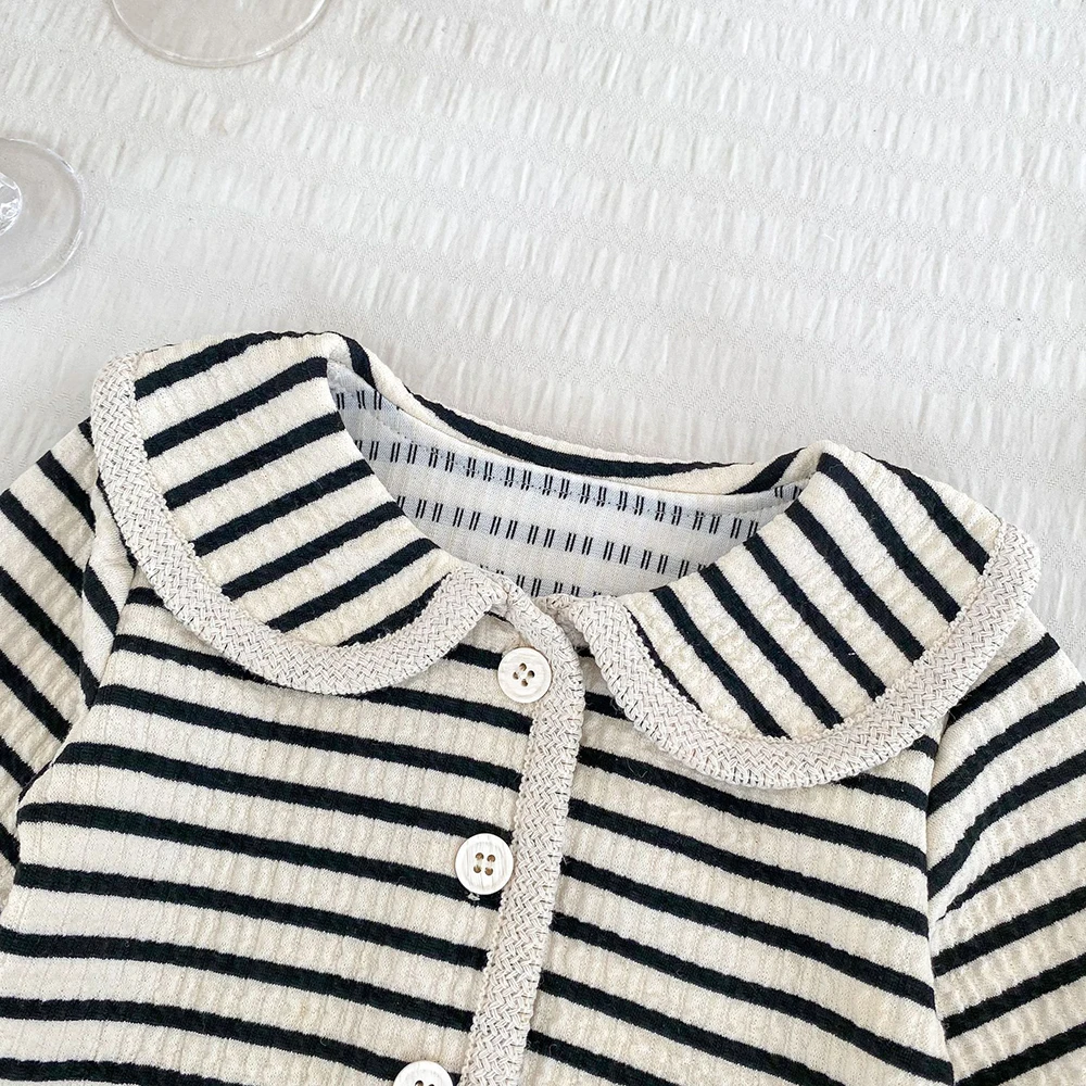 Girls Striped Long Sleeve Tee and Wide Leg Pants Set