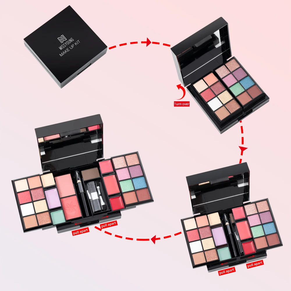 Portable Multi-Use Make Up Set, Glitter Mini Holiday Gift Creamy Facial Travel Makeup Kits with Blush & Eyeshadow & Lip Gloss 6