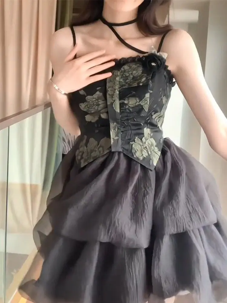 

French Heavy Industry Dress Female Summer Sweet Hot Girl Waist Slimming Puff Short Skirt
