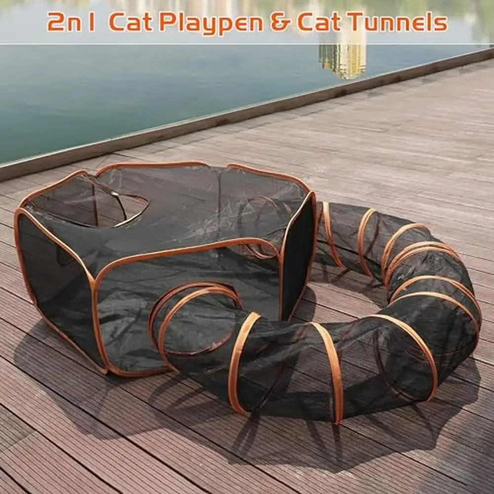 Outdoor Cat Playpen Tent Tunnel Enclosure Indoor Cats & Small Pets Breathable Mesh Durable Oxford Fabric Base Dual Use Indoor