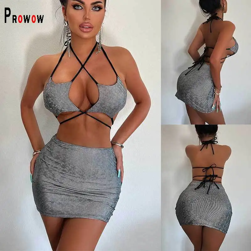 

Prowow Sexy Three Piece Women Set Bikinis Set Withe Skirts Summer Beach Outfits 2023 New Solid Female Party Nightclun Wear